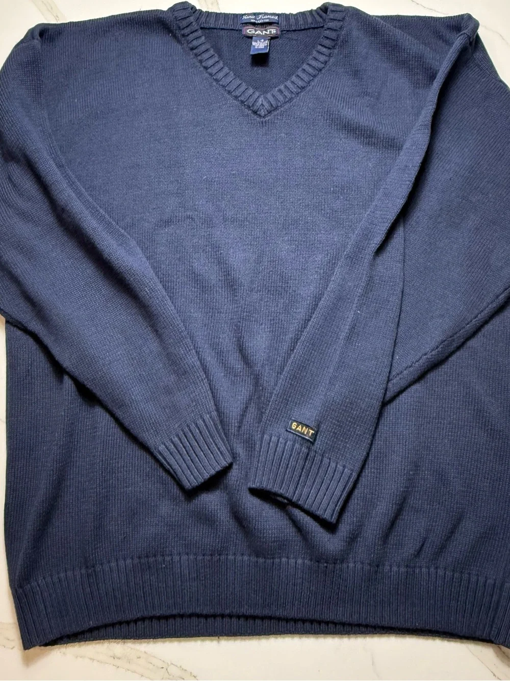 Vintage Gant Men's Cotton Navy Blue V-Neck Sweater